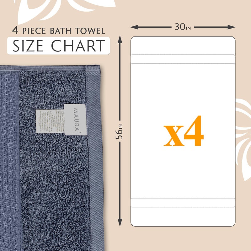 MAURA Indigo Blue Extra Large Turkish Cotton Luxury Bath Towels Set of 4. Ultra-Soft, Thick & Plush Towels for Bathroom - Denim Blue - Image 3